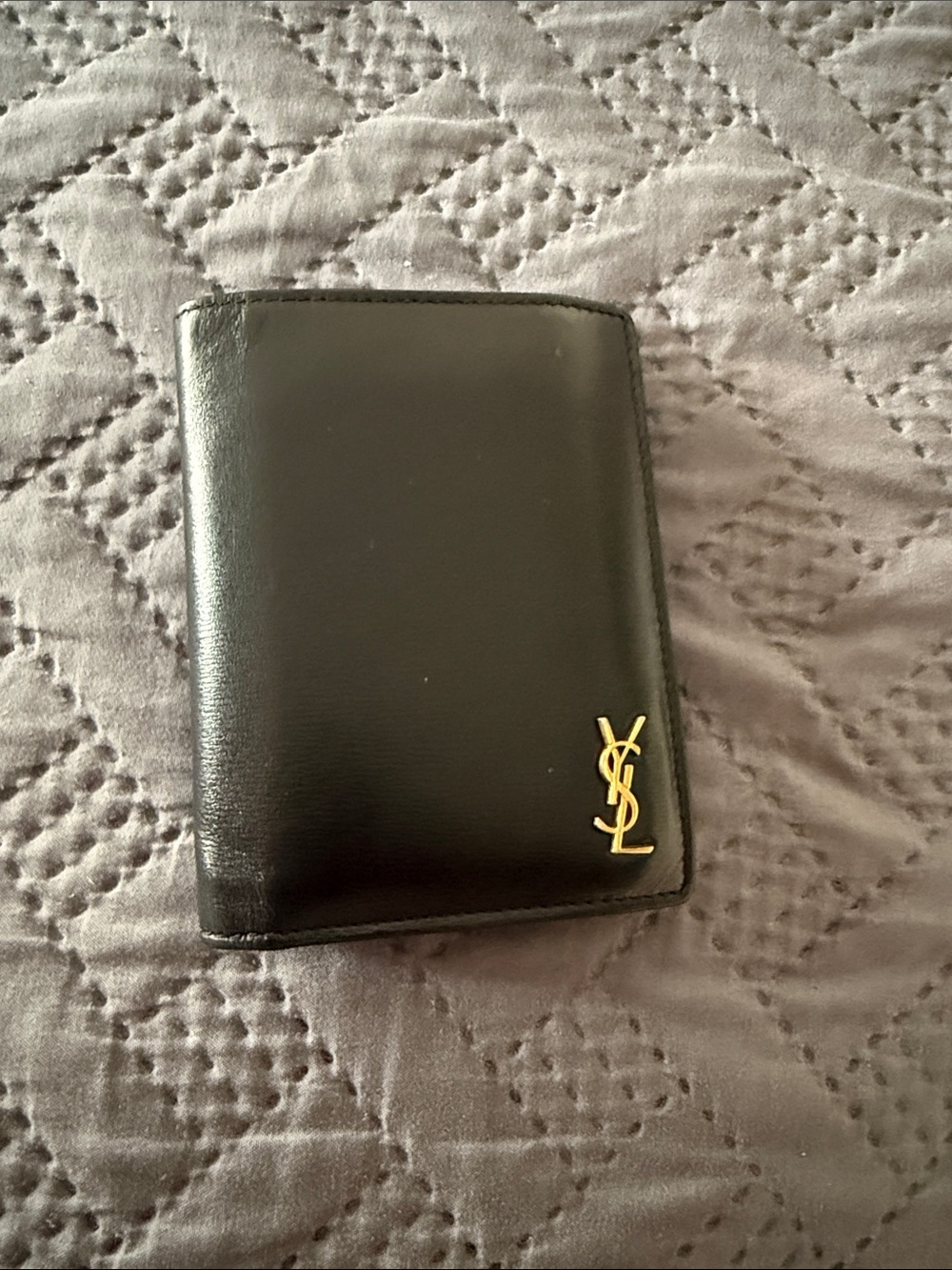 Saint Laurent Black Leather Card & Key Holder with Gold YSL Emblem